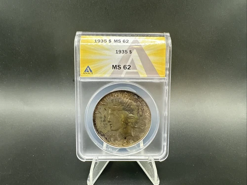 1935 Peace $1 ANACS Certified MS62 - Crazy Textile Rainbow Toning - Rare