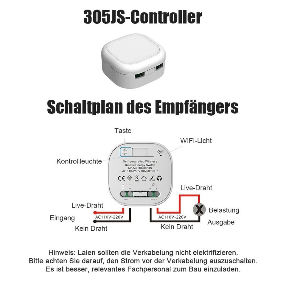 Funkschalter System batterielos KINETIC, Funk-Wand-schalter & Funk-Empfänger - Bild 4 von 4