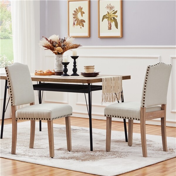 Dining Chairs Modern Upholstered Kitchen Chairs with Nailhead Trim, Beige