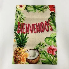 NEW Outdoor Yard Garden Flag Bienvenidos Pineapple Coconut 2-Sided 12”x17.5”