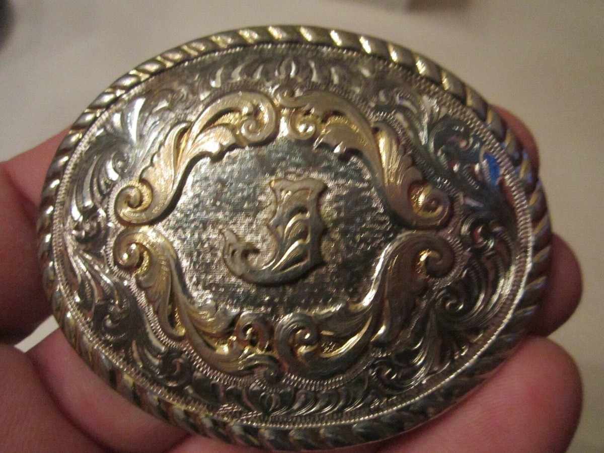 VINTAGE MONTANA SILVERSMITH'S INITIAL J WESTERN BELT BUCKLE VINTAGE MONTANA SILVERSMITH'S INITIAL J WESTERN BELT BUCKLE