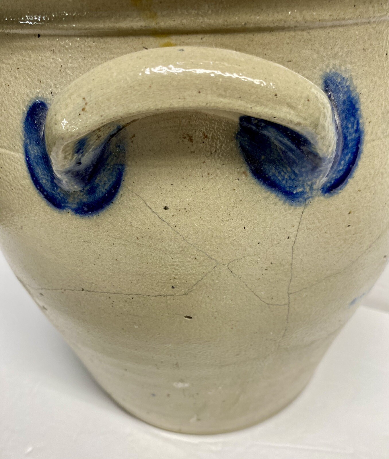 F. H. Cowden Harrisburg 2g Blue Decorated Handled Ovoid Crock, Antique