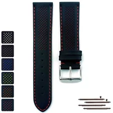 Black Laser Perforated Genuine Leather Watch Strap Band 18 20 22 24 Oscar MM