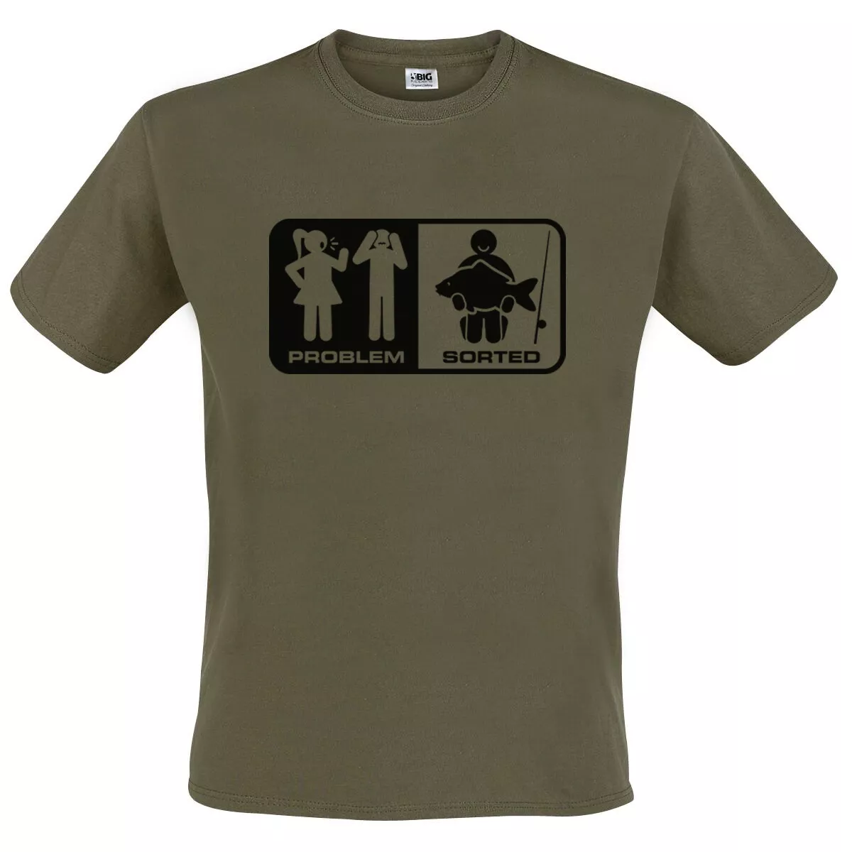 FUNNY Problem - Sorted Mens Carp Fishing Angling T Shirt Clothing - Olive  Green