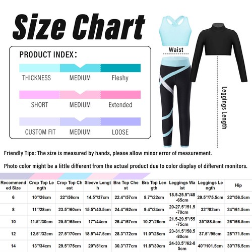 Girls 3Pcs Dance Sports Outfit Bra Crop Top with Athletic Leggings Tracksuit Set - Picture 51 of 57