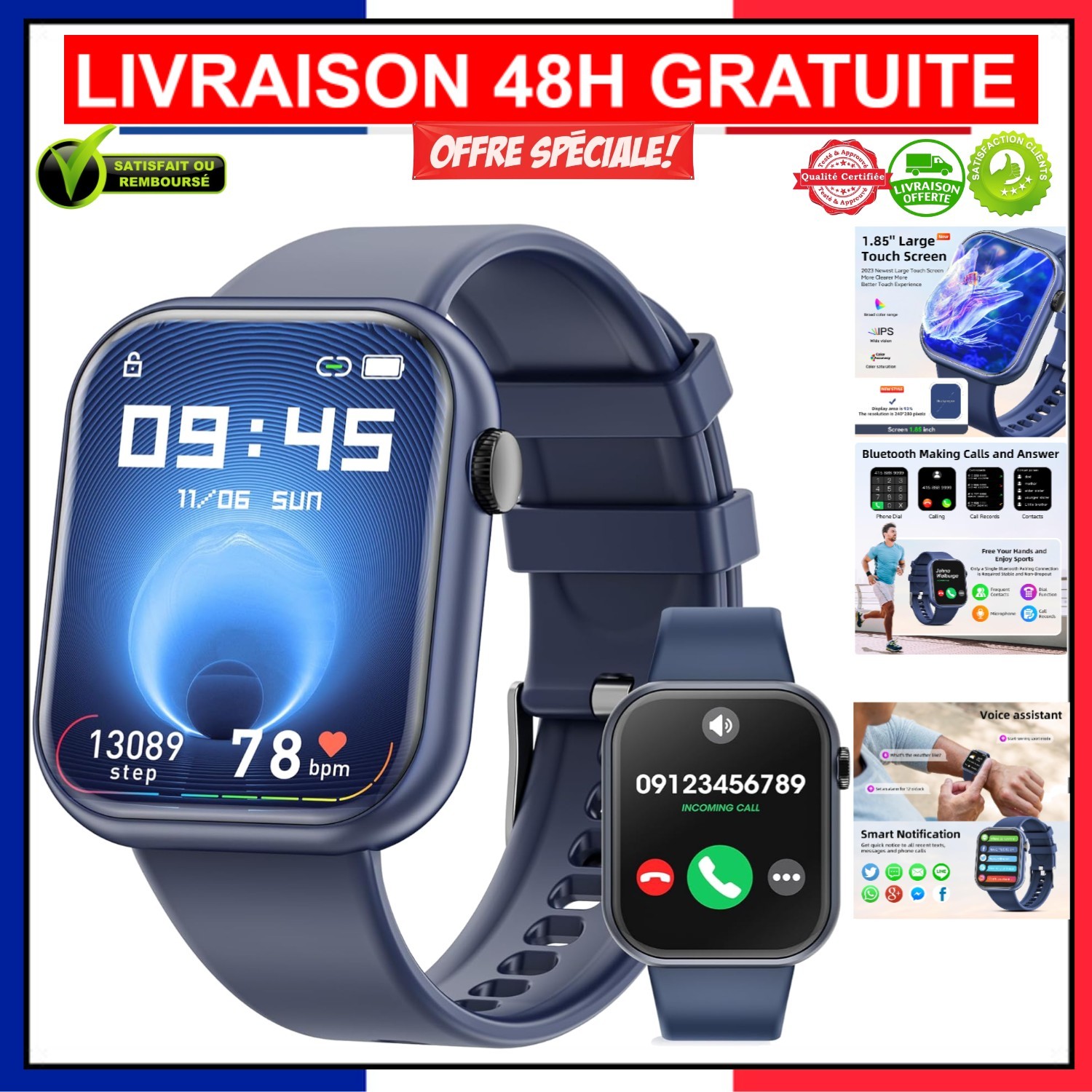 Montre connectée Hwagol grand écran pour le sport et le bureau