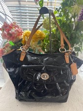 COACH black Embossed Patent Leather Tote Bag F14663 PU220