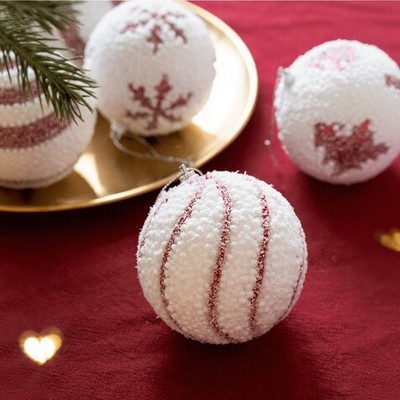 Winterdeko Weihnachtsschmuck gestreifte Kugel akribisch Handarbeit