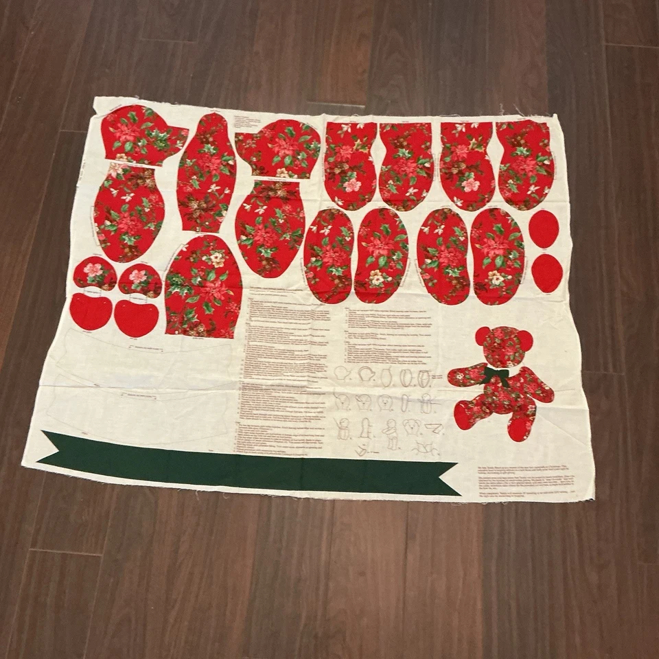 Kit de costura vintage de panel de oso de peluche rojo de pascua Cranston Print Works Co Foto 2 de 2