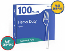100 Disposable Plastic Forks Heavy Duty BPA Free Heat Resistant Clear Silverware