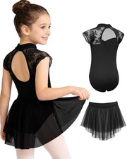 2Pcs Girls Lace Ballet Leotard Mock Neck Dance Skirted Outfits, Big Hollow Ba...
