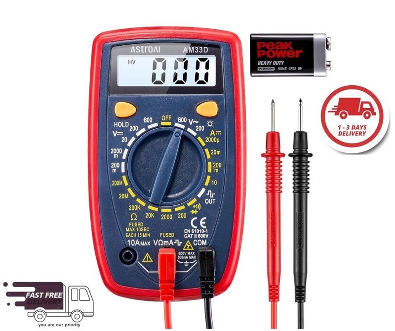 AstroAI Digital Multimeter Voltmeter Ammeter Ohmmeter Backlit LCD Blue Free P&P