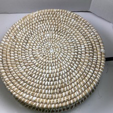 Woven Rattan Straw Round Placemats Set 0f 7 Brown/natural Concentric Weave