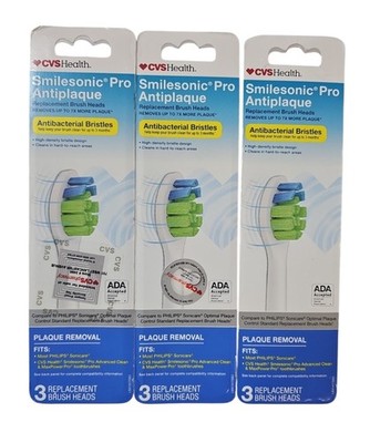 3 Pack Smilesonic Pro Antiplaque Replacement Brush Heads Fits Sonicare (9 Heads)