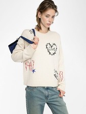   Women Zadig  Voltaire Love Embroidery ZV Cashmere Wool Knitted Sweater S M L