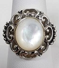 Vintage Designer CFJ Sterling Silver 925 Oval Mother of Pearl Filigree Ring Sz 8