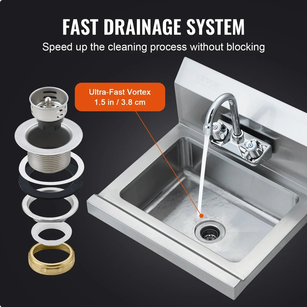 VEVOR 17"x12.8" Commercial Hand Wash Sink Wall Mount Basin Stainless Steel
