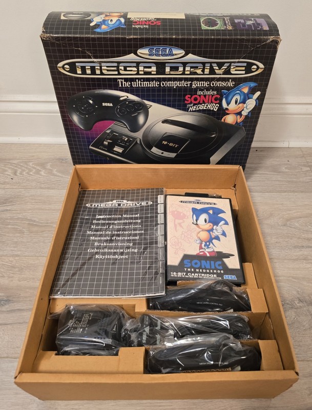 BOXED Sega Mega Drive Console, PAL,Complete with Sonic game -ONE OWNER
