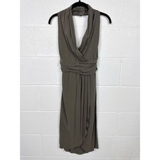 Halston Silk Dress Draped Halter Cocktail IT 42 US 6 Olive Grecian