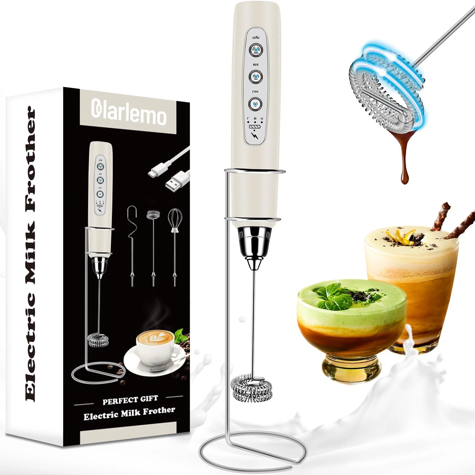 Colarlemo Milk Frother Handheld Rechargeable with Standard, Light Beige
Opens in a new window or tab
