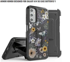 BUTTERFLY FLOWER YELLOW BLACK  RUGGED STAND COVER CASE Clip For GALAXY A14 5G