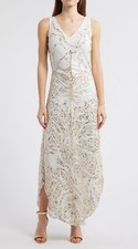 Pisarro Nights Beaded Embellished Sleeveless Evening Dress SZ 12 WhiteGold