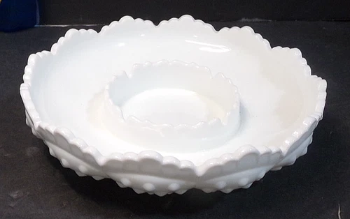 Vintage FENTON Hobnail Milk Glass Round Ashtray or Candle Holder or....? 8"