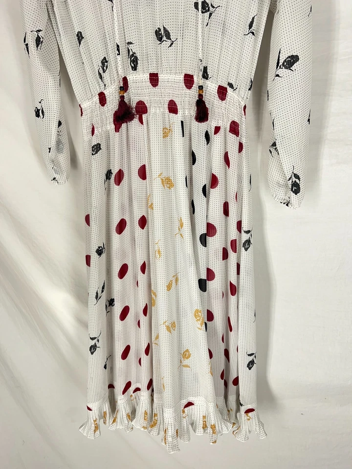 Винтажное женское платье Diane Freis Georgette с белым цветочным узором и длинным рукавом - Изображение 2 из 4