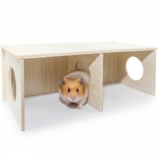 11x5.3x4.3 Inch 2Chamber Wooden Hamster Peep Tunnel Hideout Syrian Pets