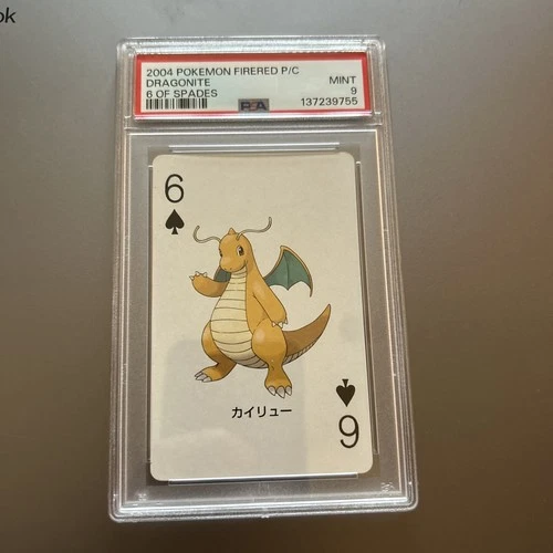 Pokemon FireRed Dragonite 6 of spades  Playing Poker Card 2004 PSA 9 GEM MINT