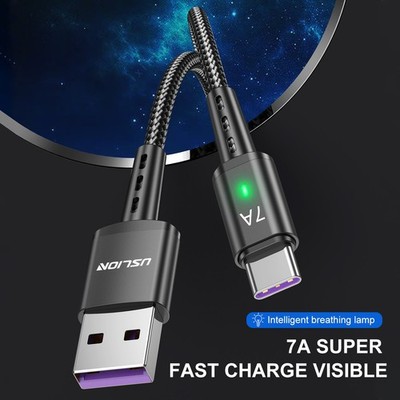 USB Type C Cable 7A Fast Charging Braided 2M Long Cord for Android Samsung