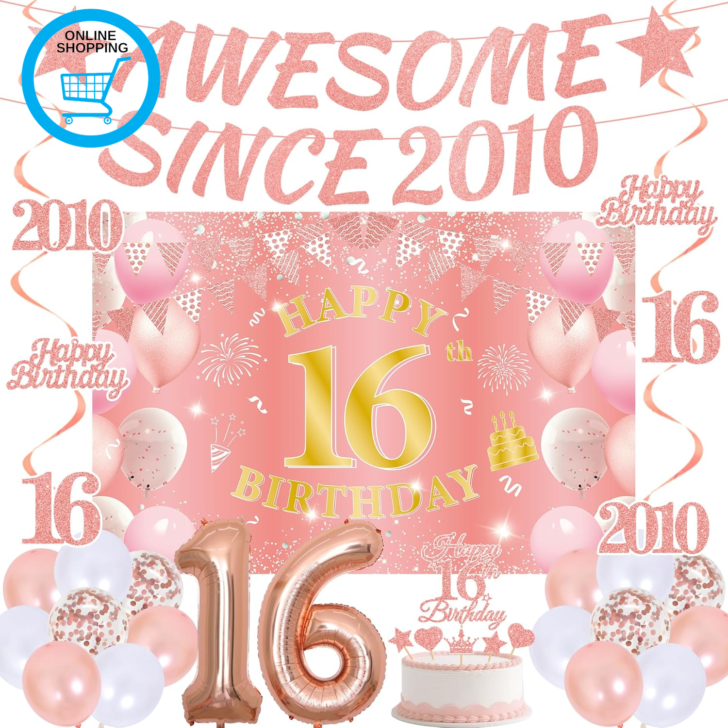 16Th Birthday Gift Decorations Girl - 33 Pcs Rose Rose Gold Awesome since 2010 B