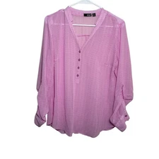 ANA Blouse Women's Medium Purple V-Neck Sheer Lightweight Heart Printed Top