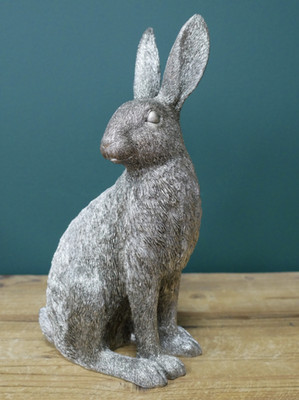 Hase Statue, grau Harz Silber Hase Ornament, Osterhase Deko Wald