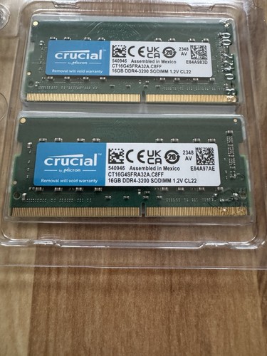 Crucial 32GB KIT (2x16GB) DDR4-3200 SODIMM Notebook RAM CT16G4SFRA32A - New - Afbeelding 3 van 3