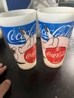 2 Coca Cola 7” Plastic Tumblers Polar Bear ThermoServ Coke Cups Vintage
