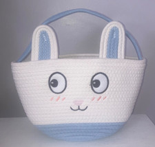 Bunny Easter Woven Basket with Handle Embroidered Expression Good Condition