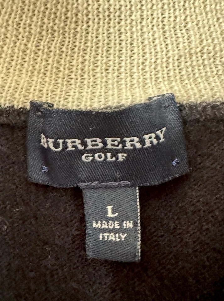 Suéter de golf Burberry 1/4 cremallera para hombre grande negro rojo Argyle 100 % lana hecho en Italia Foto 4 de 4