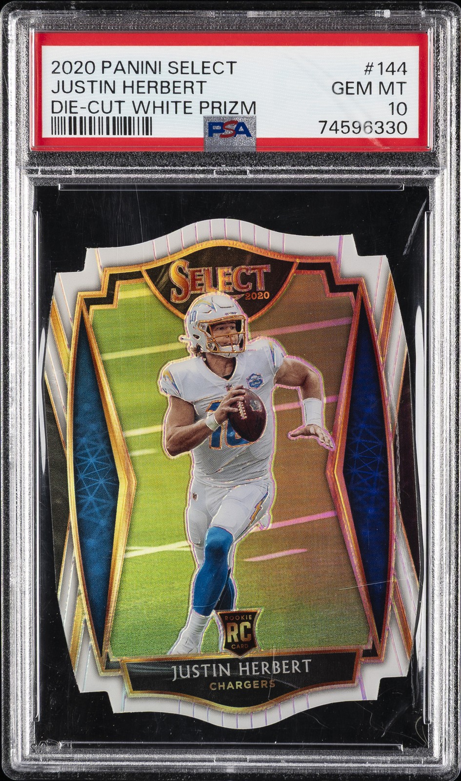 2020 PANINI SELECT DIE-CUT WHITE PRIZM #144 JUSTIN HERBERT PSA 10