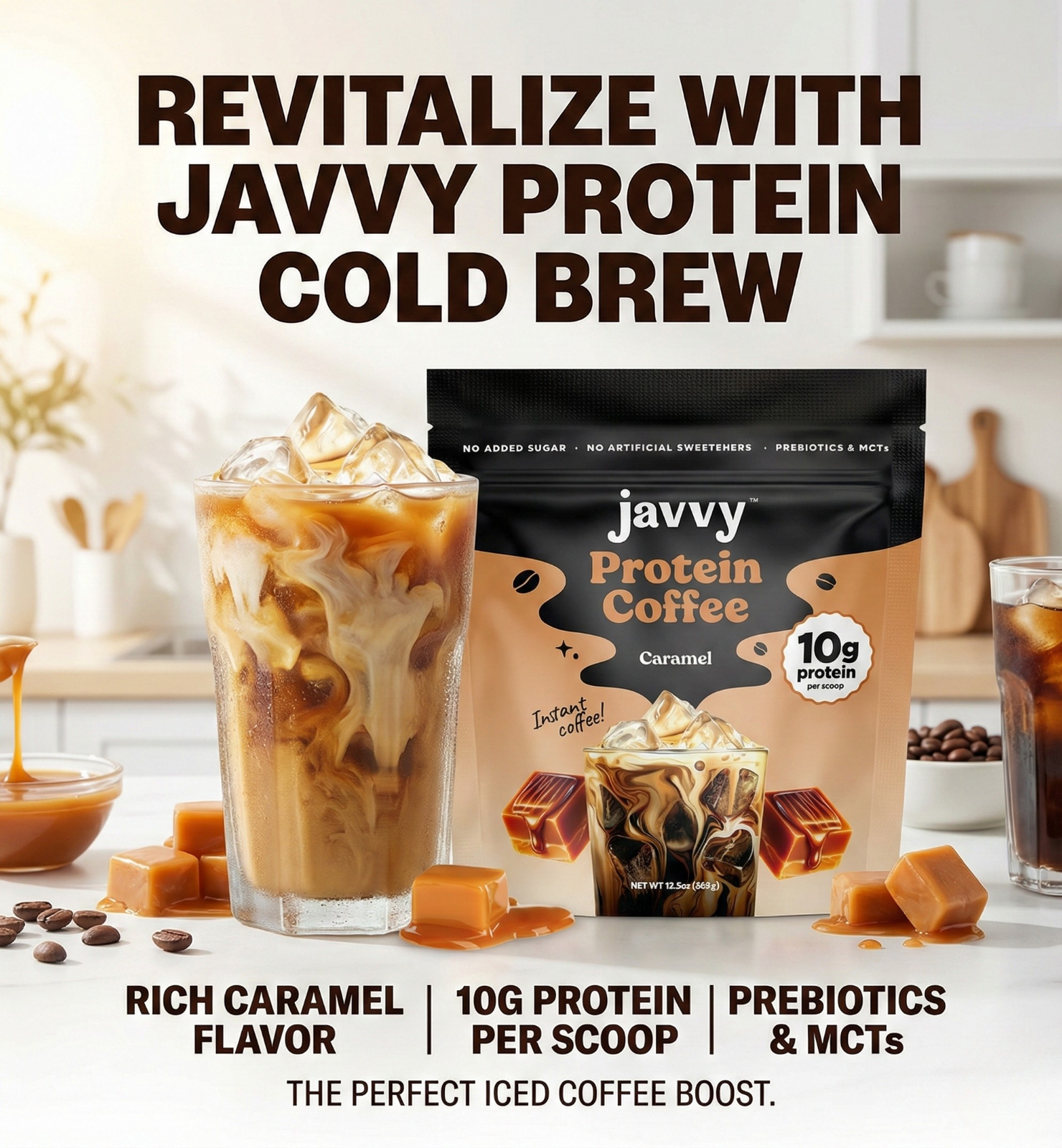 Caramel Protein Iced Coffee – 100% Natural Cold Brew, 20 Servings, 105mg Caffein