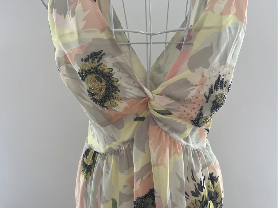 Ted Baker Summer Top Beaded Detail Lined Pastel Shades & Black Size 2 (10) - Image 3 of 4