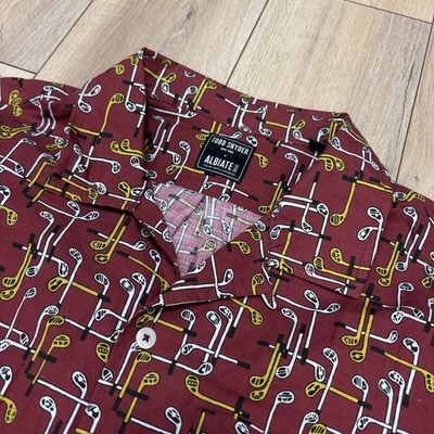 Todd Snyder Albiate Shirt Mens Medium Red Golf Club Print Camp Collar Cotton A+