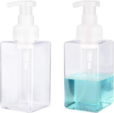 Foaming Soap Dispenser, 15oz Plastic Refillable Pump Bottle, 2 Pack, Clear