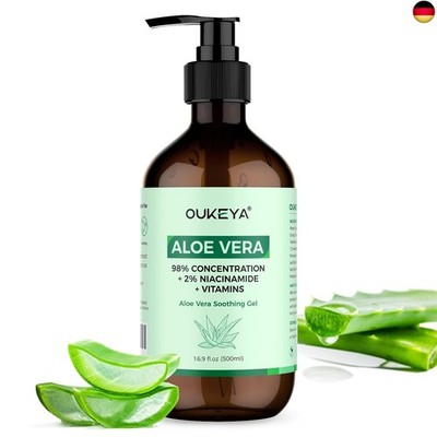 OUKEYA Aloe Vera Gel 500ml, 2% Niacinamide aloevera gel creme gesicht, für 