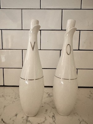 Vintage Wallace Fine China Vinegar & Oil Cruets White Kitchen Decor