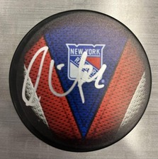 Oscar Lindberg New York Rangers signed Logo Puck Coa 
