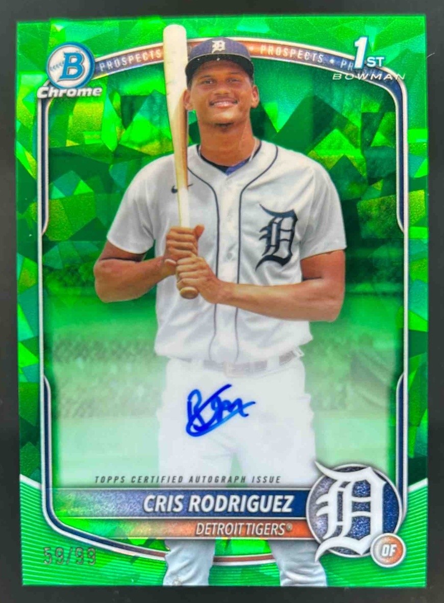 2025 Bowman Chrome Sapphire Cris Rodriguez Auto Green Refractor 1st #/99 Tigers