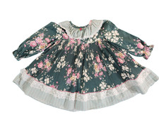 Vintage 1990s Allison Ann Floral Stripes Girls Dress Pleats Collar Cottagecore 3