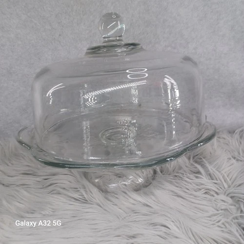 Vintage Anchor Hocking Savannah Clear Cake Plate Glass Dome Lid Pedestal Stand