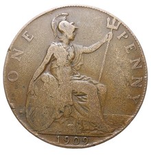 1909 UK One Penny | King Edward VII | Bronze Britannia Coin
